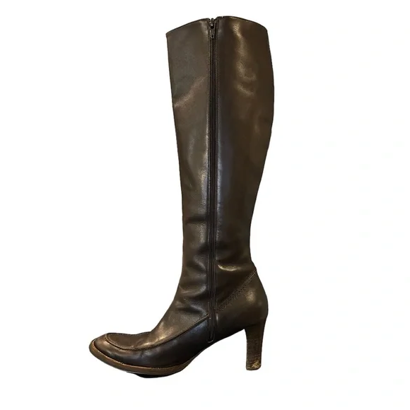 Ralph Lauren Blue Label Italian Leather Heeled Tall Zipper Boots Sz 7 Brown - Picture 4 of 16